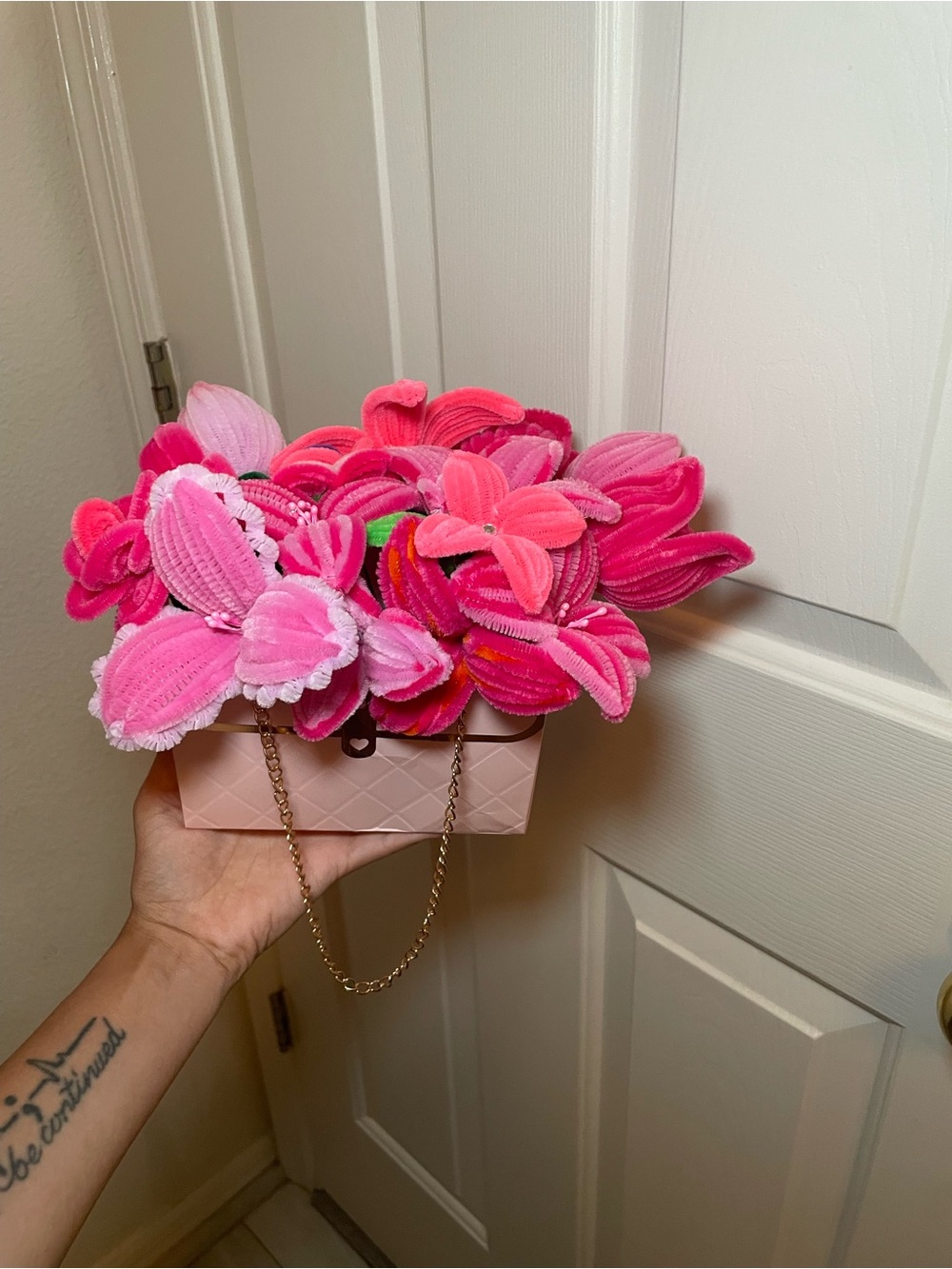 Pink Mixed Pipe Cleaner Flowers Bundle Artificial Flower Bouquet Arrangement